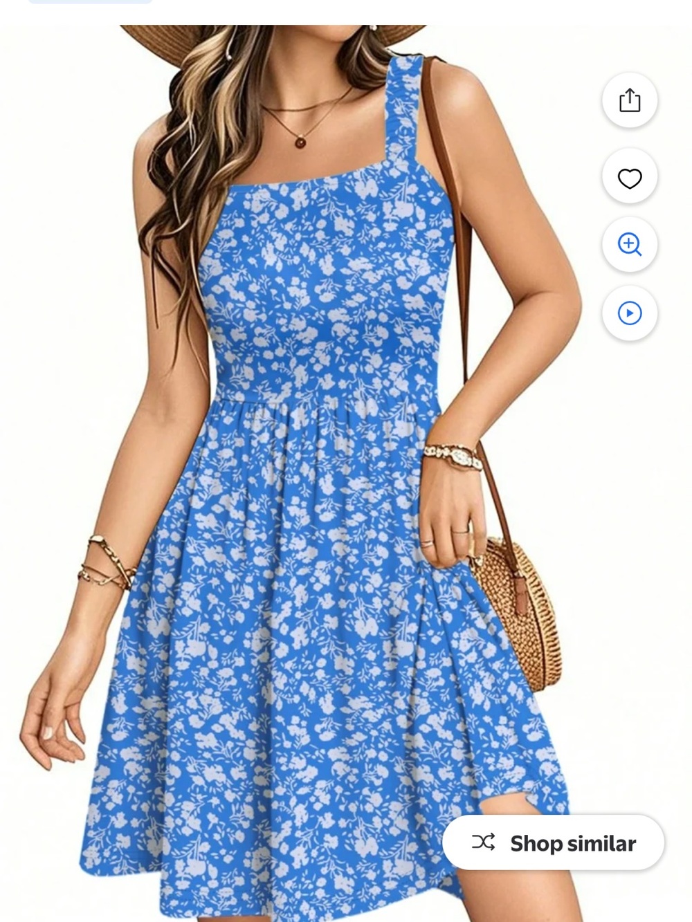 Sky Blue Floral Square-Neck Mini Dress